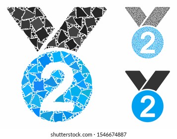 Silver medal mosaic of abrupt elements in different sizes and color tones, based on silver medal icon. Vector rugged elements are organized into composition.