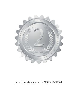 Silver medal with number on white background. eps 10 Vector Illustration.