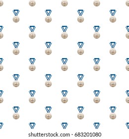 Silver medal with number two pattern seamless repeat in cartoon style vector illustration