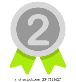 Medalla de plata con icono vector número dos. Premio o premio de plata con ilustración de vector 2D de cinta sobre fondo blanco. 2.ª competencia