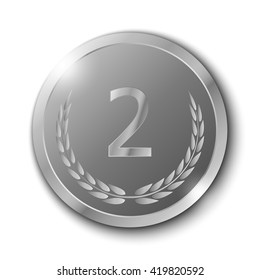 Silver Medal with Olive Branch on White Background Vector Illustration