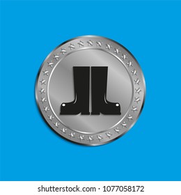 Silver medal with a picture of boots. Vector illustration in several tones.