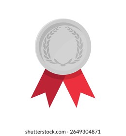 Silver medal with red ribbon illustration
