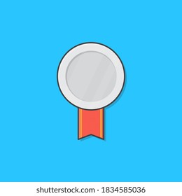 Silver Medal With Red Ribbon Vector Icon Illustration. Silver 2nd Place Badge Flat Icon
