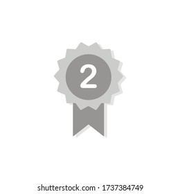 Silver medal ribbon vector illustration with number two mark