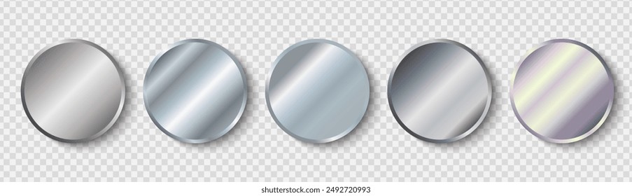Silver medal, round silver stickers. Vector collection of silver medals.