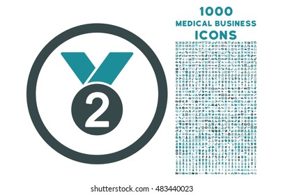 Silver Medal rounded vector bicolor icon with 1000 medical business icons. Set style is flat pictograms, soft blue colors, white background.