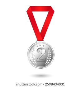 Silver medal for second place with red ribbon