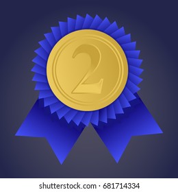 Silver medal in second place. The trophy, the winner's reward. Silver badge. Achievement, the concept of victory. Vector illustration.