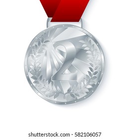 silver medal, second place. vector illustration