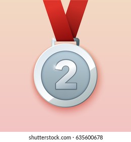 Silver medal for second prize. Vector illustration.