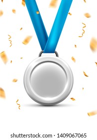 Silver medal for second winner prize. Silver metal award symbol. Medal vector icon.