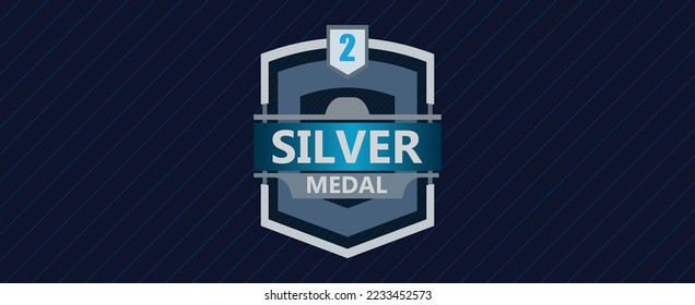 Silver medal shield design for 2nd position. Game winning position shield vector illustration for front end game developers.