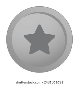 Silver medal with a star. Coin, collection, collect, trophy, award, pay, win, winner, nomination, award, ancient, second place, top, badge, order, medallion, competition, Olympics. Vector illustration