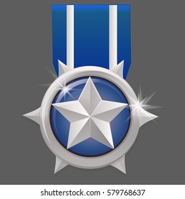 silver medal with star isolated on a grey background