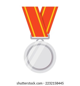 Silver medal vector cartoon. Winners trophies award on white background. Championship, triumph, goal achievement concept. Prize design
