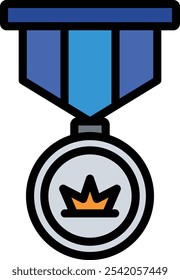 Medalha de Prata Vetor Linha Preenchido Ícone Design