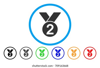 Silver Medal vector rounded icon. Image style is a flat gray icon symbol inside a blue circle. Bonus color versions are grey, black, blue, green, red, orange.