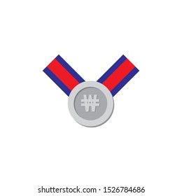 Silver medal with won sign  isolated on a white background