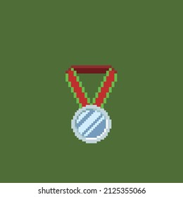 silver medallion in pixel art style