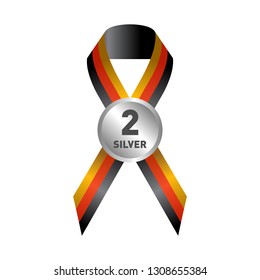 Silver medals for the second winner with black,red and yellow ribbons