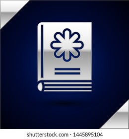 Silver Medical book icon isolated on dark blue background.  Vector Illustration