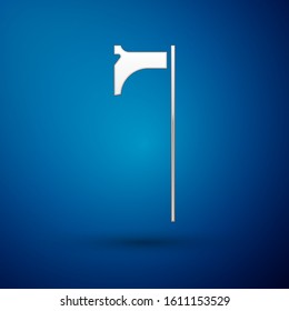 Silver Medieval axe icon isolated on blue background. Battle axe, executioner axe. Medieval weapon.  Vector Illustration