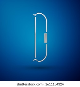 Silver Medieval bow icon isolated on blue background. Medieval weapon.  Vector Illustration