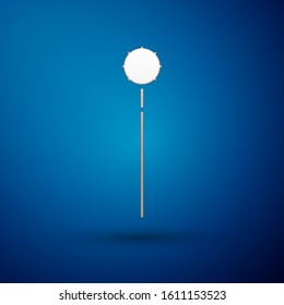 Silver Medieval chained mace ball icon isolated on blue background. Medieval weapon.  Vector Illustration