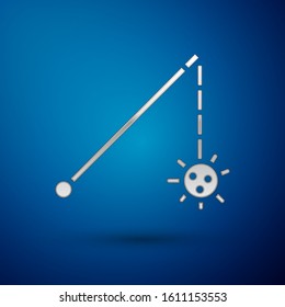 Silver Medieval chained mace ball icon isolated on blue background. Medieval weapon.  Vector Illustration