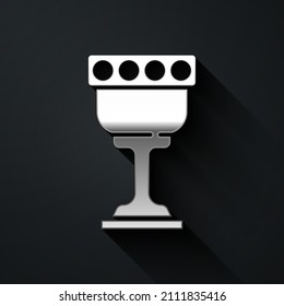 Silver Medieval goblet icon isolated on black background. Holy grail. Long shadow style. Vector