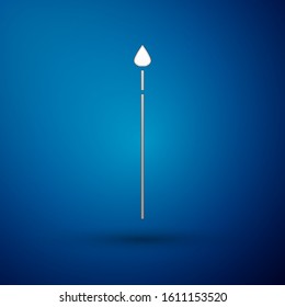 Silver Medieval spear icon isolated on blue background. Medieval weapon.  Vector Illustration