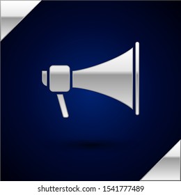 Silver Megaphone icon isolated on dark blue background. Speaker sign.  Vector Illustration