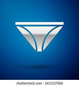 Silver Men underpants icon isolated on blue background. Man underwear.  Vector Illustration