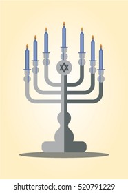 Silver menorah or menora icon. Feast of dedication. Hanukkah candle holder.