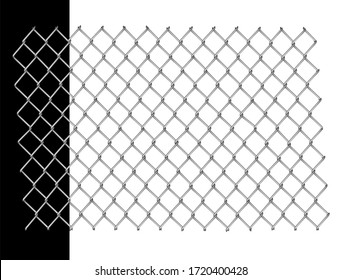 Alambre de malla plateada para la construcción. Elemento vectorial del eslabón de cadena sobre fondo negro y blanco
