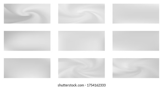 Silver mesh gradients vector collection. Chrome foil glossy blurred backgrounds set. Metallic silk texture silver gradients abstract graphic design for web, sale ads. Shiny metal badges.