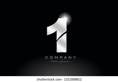 silver metal 1 number logo icon design with grey color on black background suitable for a company or business