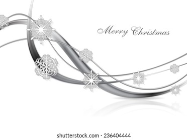 Fondo de Navidad abstracto de metal plateado con copos de nieve y olas. Pos de diseño de vectores 10