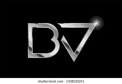 silver metal alphabet letter logo combination bv b v design suitable for a company or business