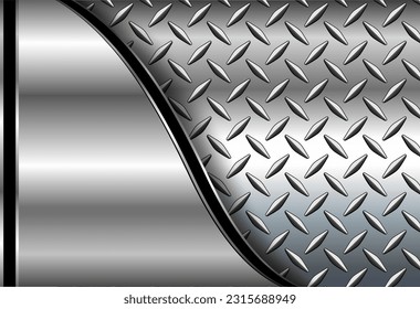 Fondo de metal plateado con textura cromada brillante de patrón de placa de diamante, ilustración vectorial.