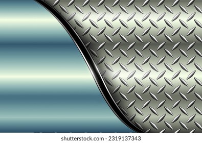 Silver metal background with chrome shiny diamond plate pattern texture, vector illustration.