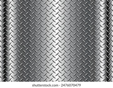 Silver metal background with diamond plate texture pattern, shiny chrome texture, vector illustration.