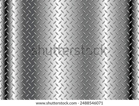 Silver metal background with diamond plate texture pattern, shiny chrome texture, vector illustration.
