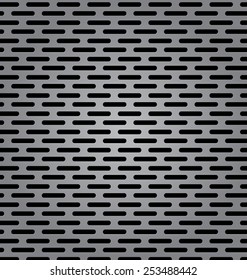 Silver metal background with elongated grill slots and light reflection