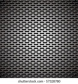 Silver metal background with elongated grill slots and light reflection