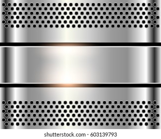 Silver Metal Background, Shiny Metallic Chrome Plate With Holes