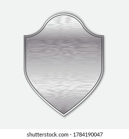 Silver metal blank shield. Guardsman's badge. Shiny security logo. Vector icon.