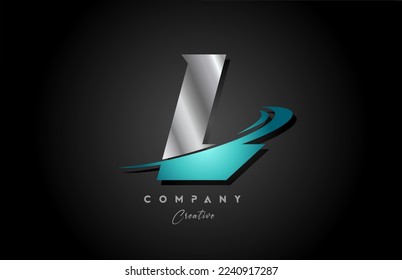 silver metal blue L alphabet letter logo icon design with swoosh. Creative template for business and company