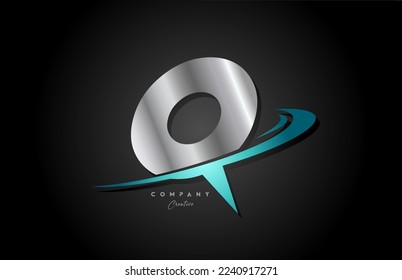 silver metal blue Q alphabet letter logo icon design with swoosh. Creative template for business and company